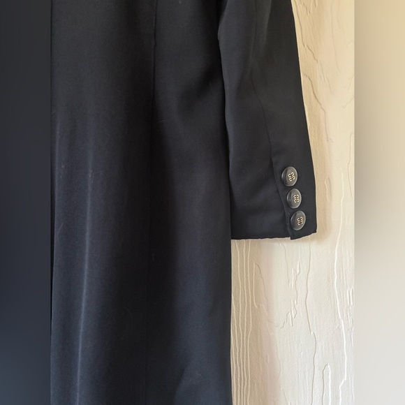 Vintage Louis Feraud Double Breasted 100% New Wool Black Trench Coat Jacket - Picture 10 of 13